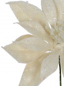 Cream With Silver Glitter Poinsettia Decorative Christmas Flower Pick - 17cm