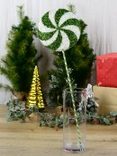 62cm Green & White Tinsel Fleck Candy Swirl Lollipop Long Christmas Stem