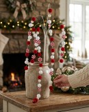 65cm Red & White Candy Balls & Bells Weeping Willow Long Christmas Stem