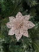 14cm Champagne Perforate Bract Poinsettia Flower Christmas Tree Clip Pick