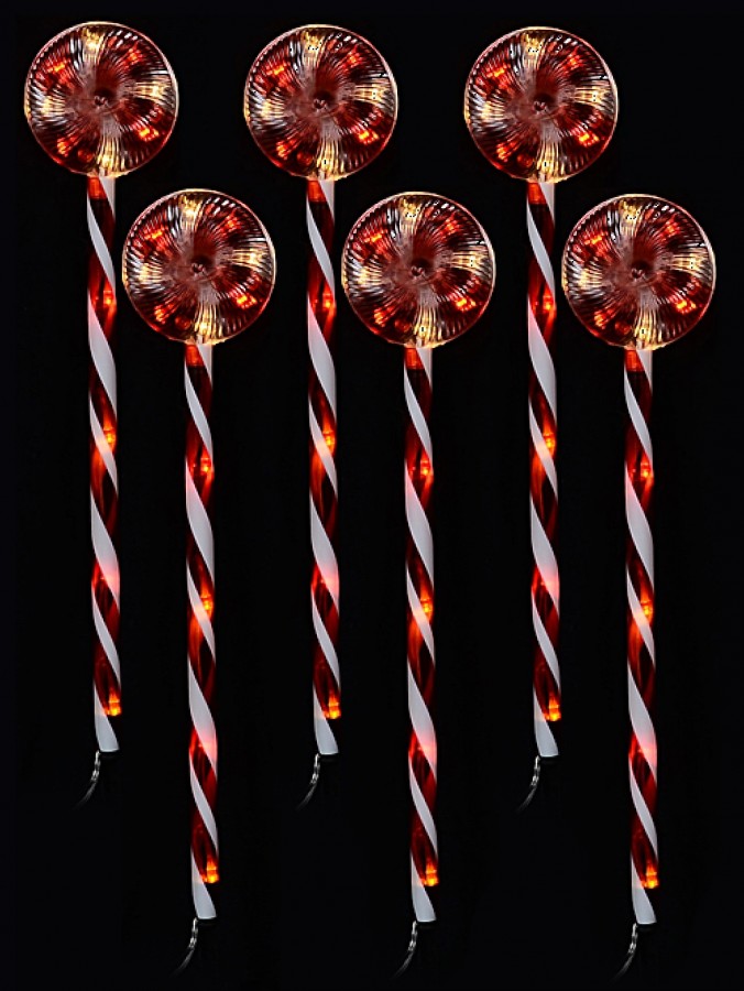 Red & White Candy Swirl Lollipop Garden Christmas Path Light Set - 6 x 50cm