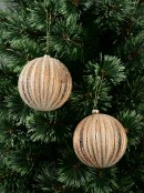 2x Dynamic Rose Gold Signature Ridge Textured & Glitter Ball Bauble | 10cm