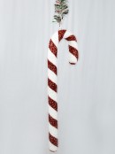 Red & White Metallic Tinsel Fleck 3D Candy Cane Hanging Decoration - 90cm