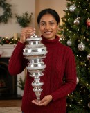 52cm Metallic Silver Glitter Striped Large Display Ellipsoid Finial