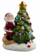 Ceramic Santa With LED Lit Christmas Tree - 16cm