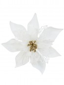 22cm White With Gold Cyathia Poinsettia Flower Christmas Tree Clip Pick