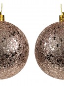 Rose Gold Metallic Sequins & Glitter Coated Christmas Baubles - 4 x 80mm