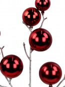 Shiny Electro Red Bauble Christmas Spray Pick With Matte Silver Branches | 52cm