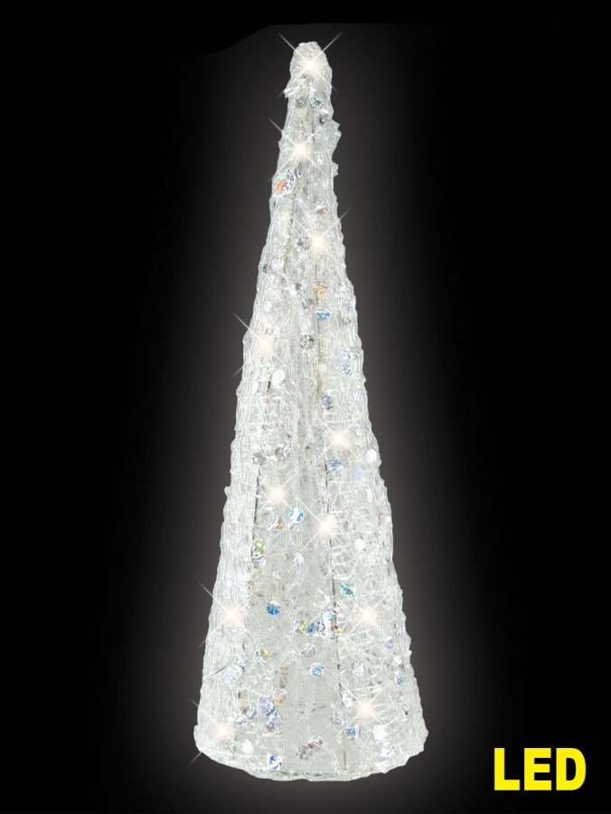 White Pyramid With Led Lights Ornamental Tree - 40cm
