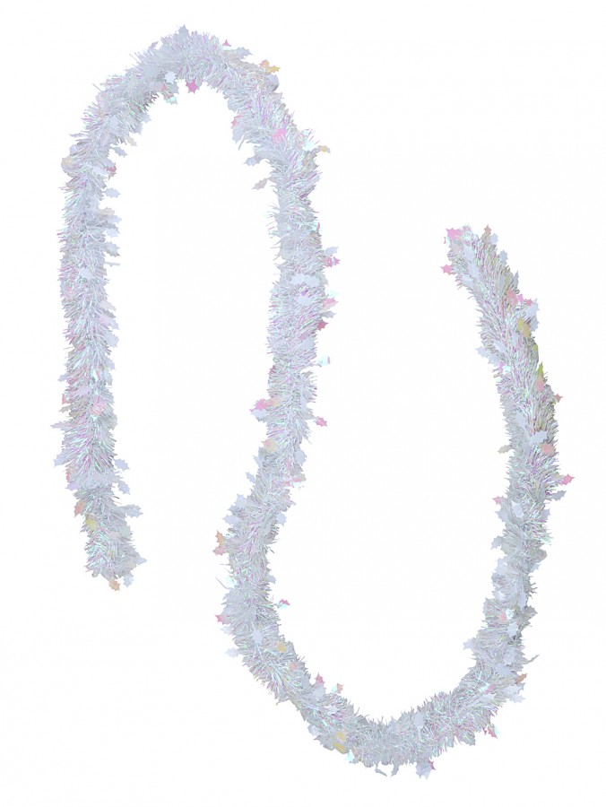 2.7m White Holly Leaf & Iridescent Fir Needle 6ply 80mm Tinsel Garland