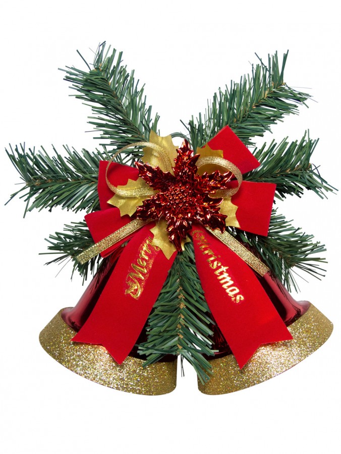 Pre-Decorated Red With Gold Bells With Red Velvet Bow - 35cm