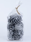 200g Large Silver Natural Pinecones With Glitter Tips