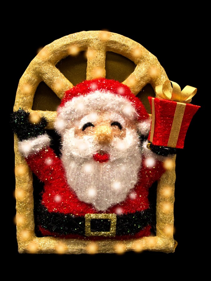 Tinsel Fabric Santa In Window With Gift Light Display - 1.2m