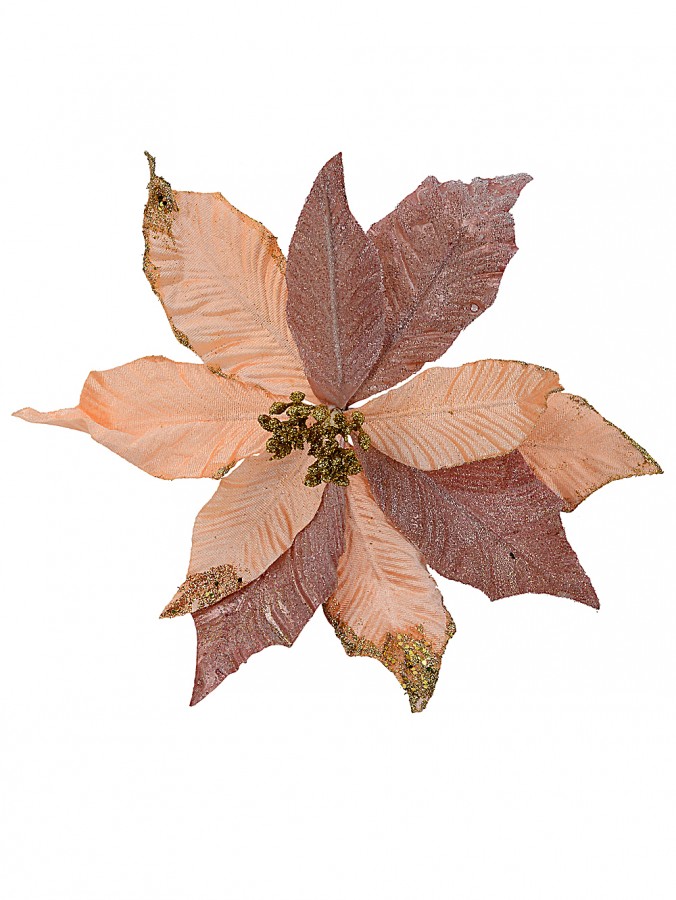 28cm Three Style Pink & Rose Gold Poinsettia Flower Christmas Tree Clip Pick