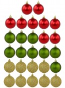 Red Metallic, Green Matte & Glittered Gold Christmas Baubles  - 27 x 60mm