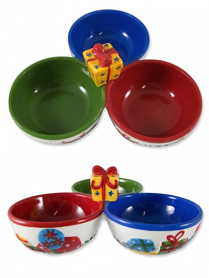 Three Part Ceramic Bowl Dip Dish - 22cm