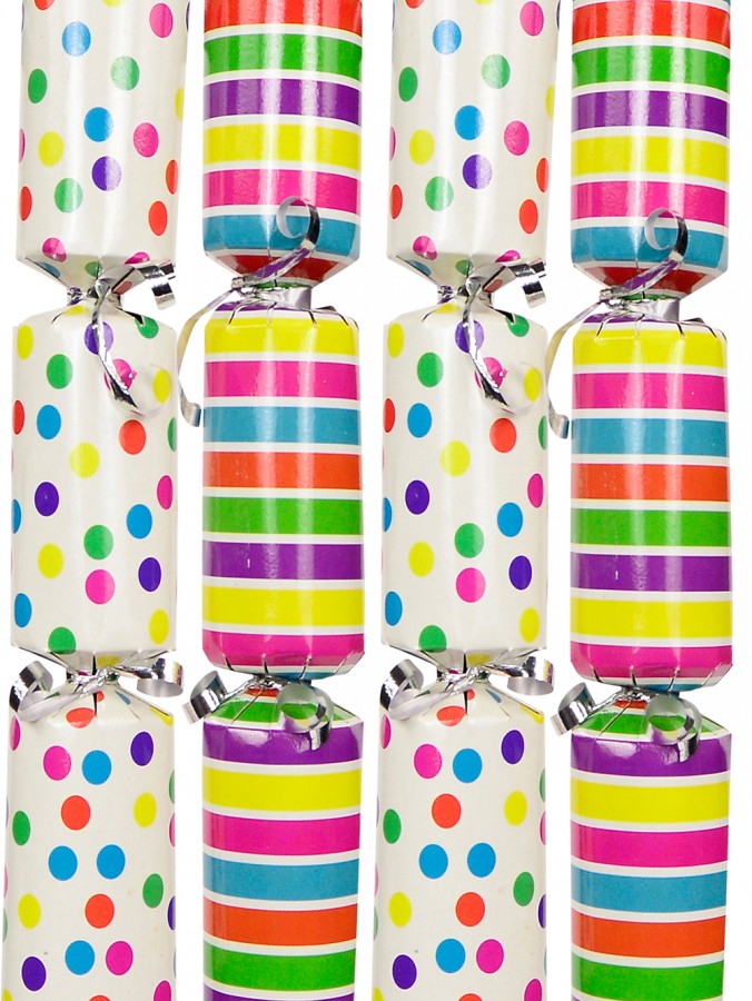 Colourful Festive Stripe & Dot Design Christmas Cracker Bon Bons - 6 x 25cm