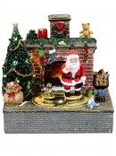 Animated Santa, Toys & Fireplace LED Battery Christmas Village Scene - 20cm