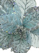 Luxe Blue Glittered Poinsettia Decorative Christmas Flower Pick - 22cm