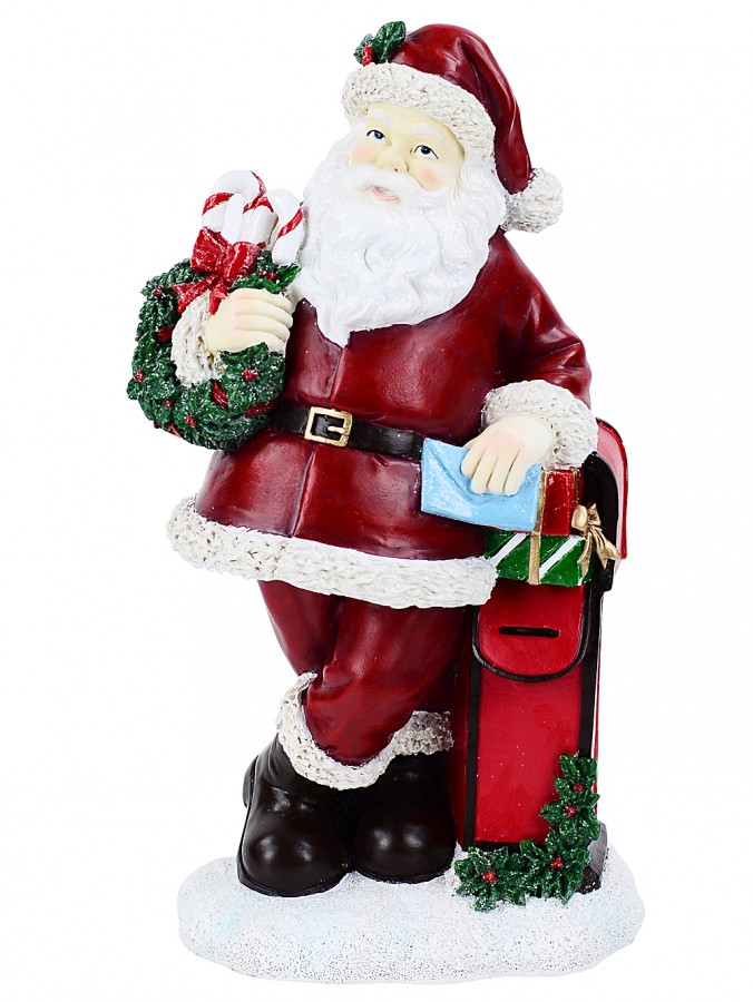 Classic Santa Claus & Mail Post Box Decorative Resin Statue Ornament - 33cm