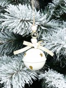 65mm White Gloss Crotal Bell With Bow & Bead Decorations
