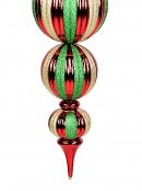 Shiny Red, Green & Gold Glitter Stripes Large Finial Display Decoration - 94cm