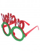 Red & Green Glitter Ho Ho Ho Fun Novelty Christmas Glasses - One Size Fits Most