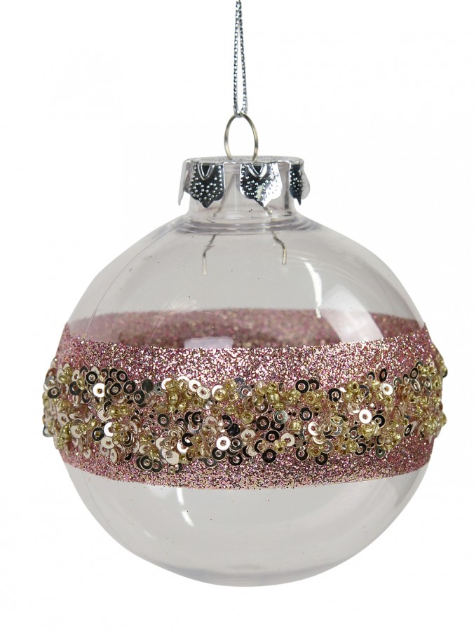 Mauve Stripe Decorated Bauble Christmas Tree Hanging Decoration - 80mm