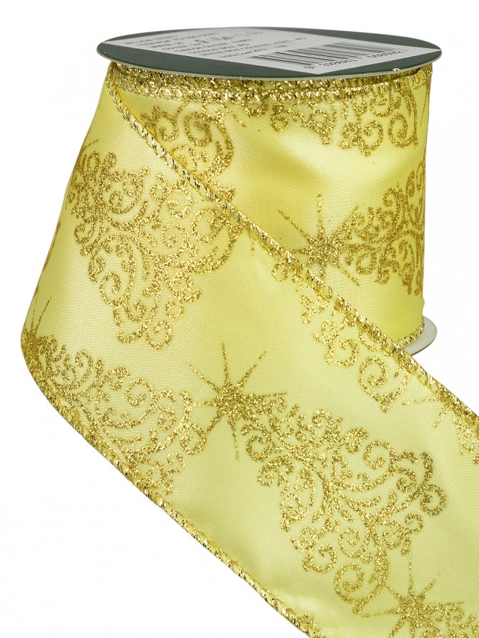 Gold & Champagne Tree Design Pattern Satin Christmas Ribbon - 3m