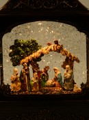 Nativity Scene Christmas Wood Stove Look Musical Lantern Snow Globe - 27cm