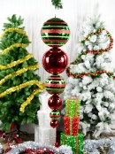1m Shiny Red & Green Large Display Bauble Finial With Glitter Stripes