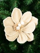 22cm Cream Natural Wool Magnolia Flower Christmas Tree Clip Pick