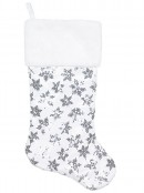 48cm White Satin With Silver Sequin Snowflakes Stocking With Cuff