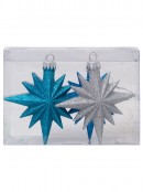 Turquoise, Blue & Silver 12 Point Star Decorations - 4 x 11cm
