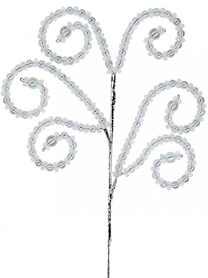 Clear Iridescent Bead Branch & Curl Tip Christmas Spray Long Stem - 25cm Wide