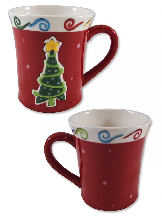 Red Ceramic Christmas Dining Mug With Tree Design - 12cm