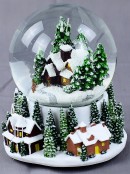 Winter Town Scene With Music & Lights Waterball Snow Globe Ornament - 14cm