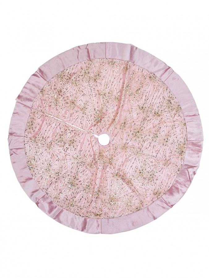 Pink With Gold Sequin Starburst Pattern Christmas Tree Skirt - 1.2m
