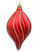 Red, Green & Pink Gradated Onion Baubles With Gold Stripes - 3 x 14cm