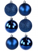 Blue Assorted Glitter, Matte & Metallic Christmas Bauble Decorations - 6 x 60mm