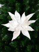 32cm Matte Pearl With Diamantes Poinsettia Flower Christmas Tree Clip Pick
