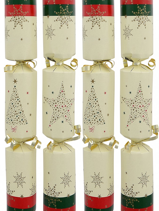 Cream With Star Pattern Trees & Stars Christmas Cracker Bon Bons - 50 x 26cm