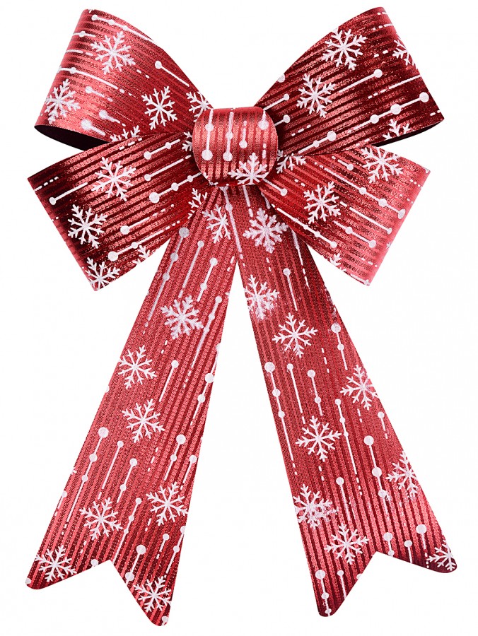 45cm Large Red Glitter Thread Stripe Christmas Bow With Snowflake Print
