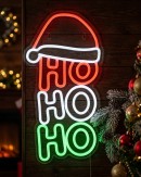 40cm Vertical Ho Ho Ho & Santa Hat Neon LED Light Display On Acrylic Board