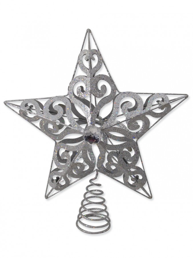 Silver Filigree 3D Star Tree Top Decorations - 23cm