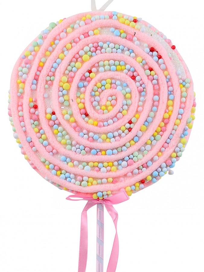 49cm Pink Lollipop Swirl With Mixed Pastel Sprinkles Long Christmas Stem