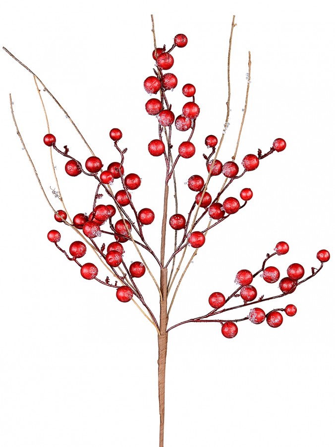 Red Berry & Branches With Frost Look Decorative Christmas Spray Stem - 68cm