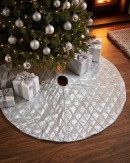 1m Silver Silk & Metallic Tinsel Ribbon Lattice Christmas Tree Skirt