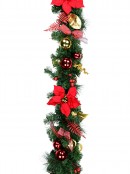 2.7m Decorated Red & Gold Poinsettias, Baubles, Bows & Foliage Pine Garland