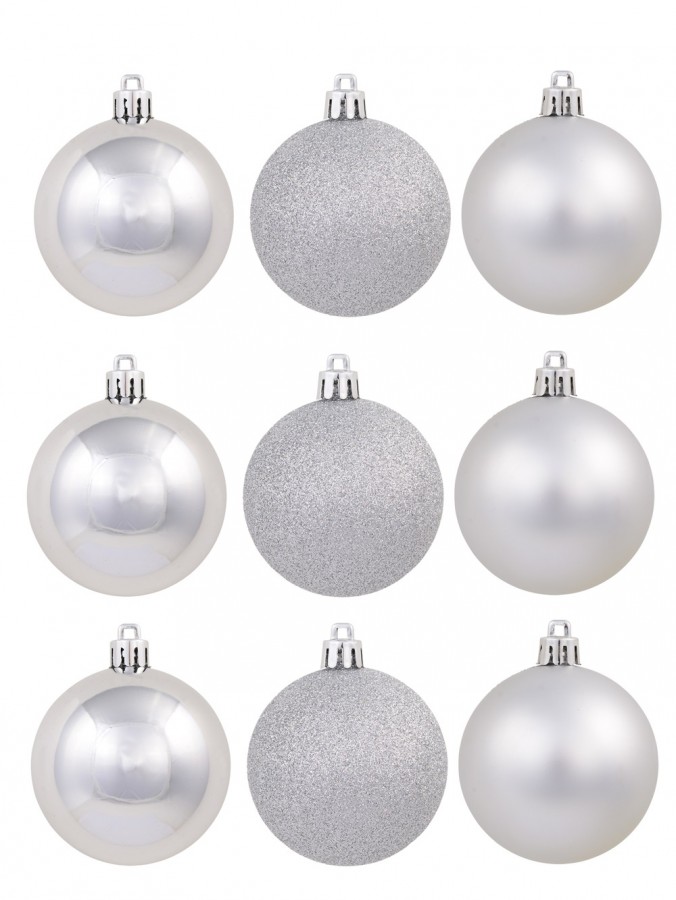 Silver Matte, Glitter & Shiny Baubles - 12 x 60mm